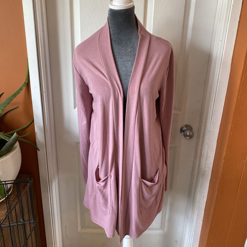 Zenana Cardigan Women’s Size Large Open Front Lilac Two Pocket Long Sleeve